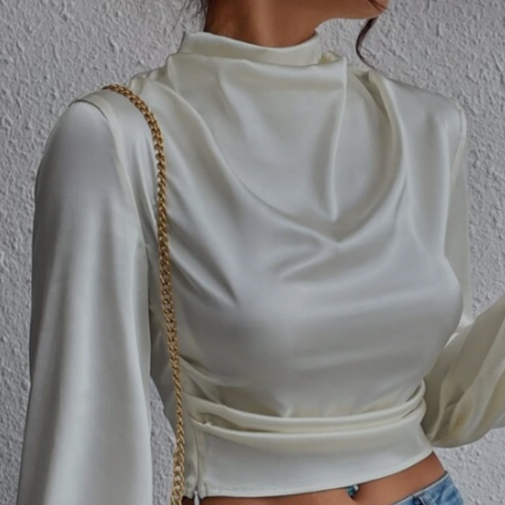 Mock neck lantern sleeve crop top